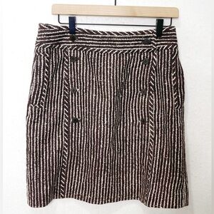 Tory Burch Zig Zag Textured Brown A-Line Striped Button Front Skirt 10
